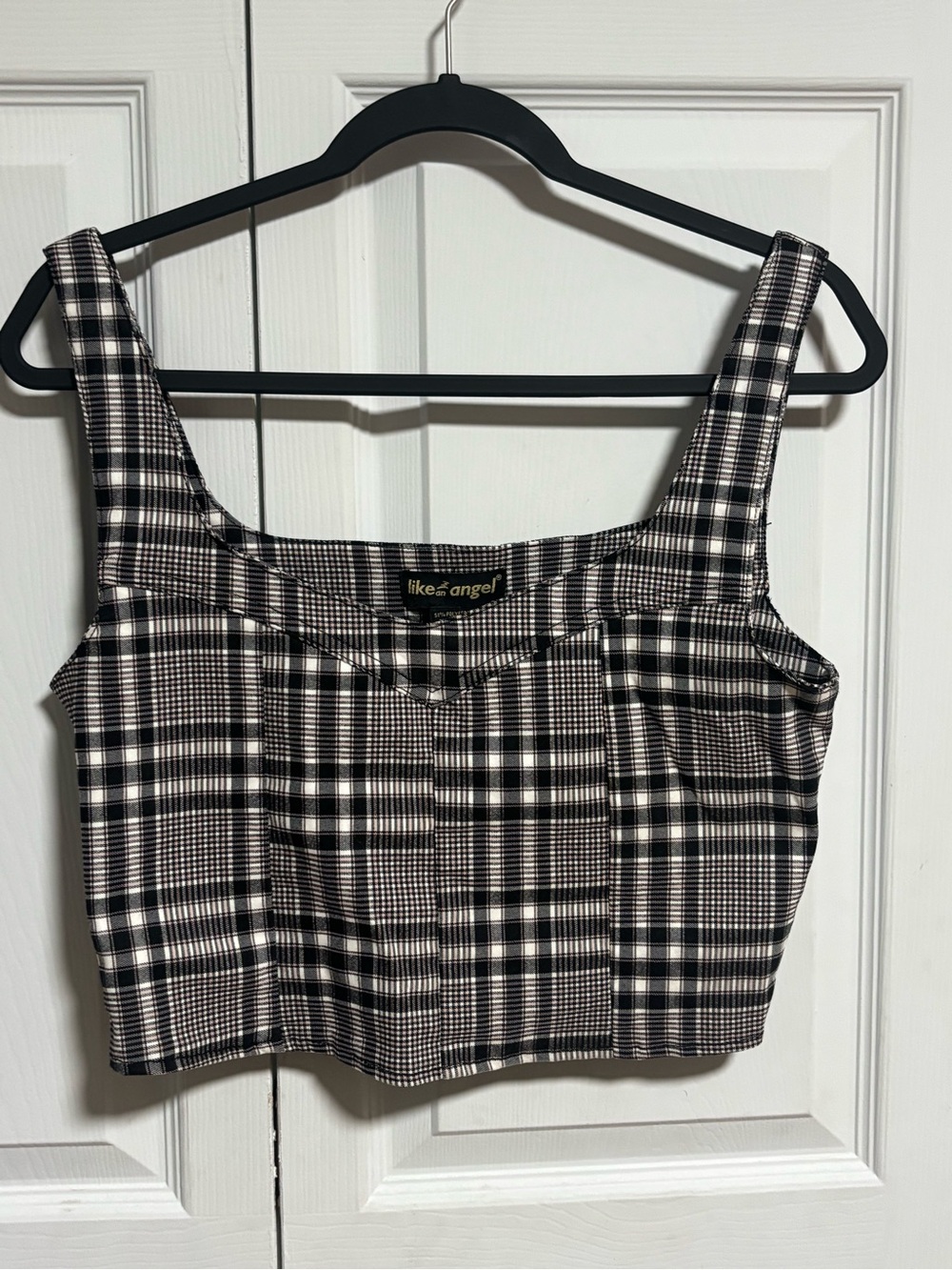 like an angel Black and White Plaid Cropped Tank Top